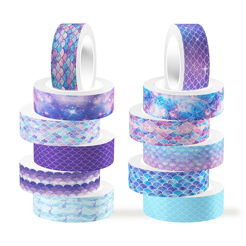 12Pcs Fish Scales Washi Tape Diary Decoration Scrapbooking Decorative Tape Stationery Colorful School Supplies Masking Tape 2