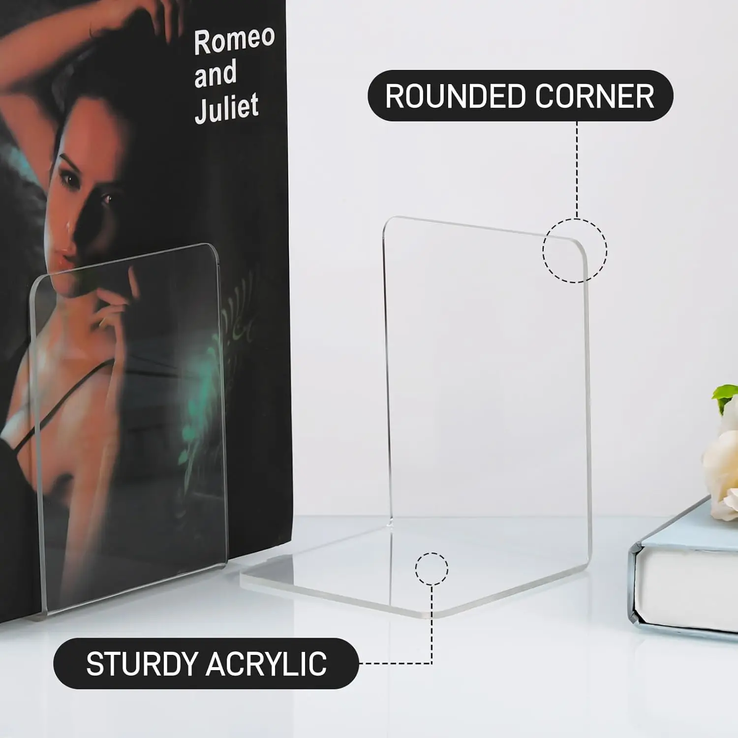 8pcs Acrylic Bookends Non-Skid Book End Clear Book Holder for School Library and Desktop Organizer Book Ends for Book Shelves 4