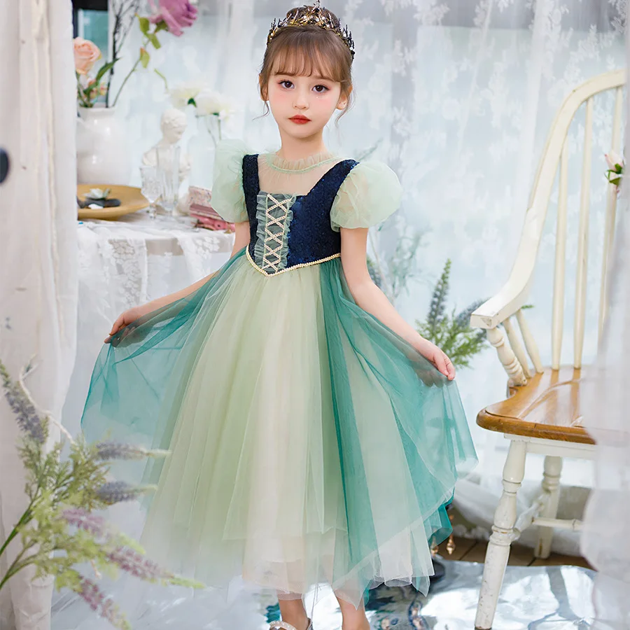 Robe de Princesse Fille Tulle Vert & Bleu - Fête & Cérémonie
