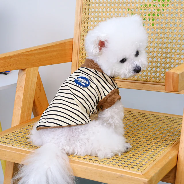 Vintage Small Vest Pet Clothes Dog Cat Anti-hair Loss Summer Sleeveless Coffee Striped Jumper 4
