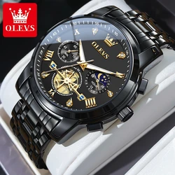 OLEVS Men's Classic Multifunctional Quartz Chronograph Watch - Moon Phase Design, 24 - Hour Display, Waterproof - No (All black)