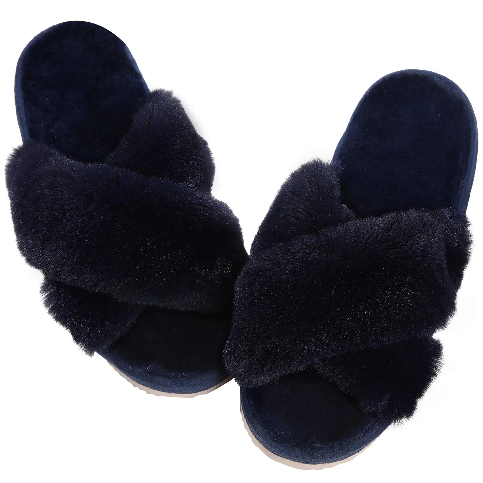 Shevalues Winter-Fuzzy-Hausschuhe für Damen, flauschige, rutschfeste Rutschen, warme Fell-Baumwoll-Rutschen, dicke Sohle, Kreuzband-Damen-Hausschuhe – Detail 22
