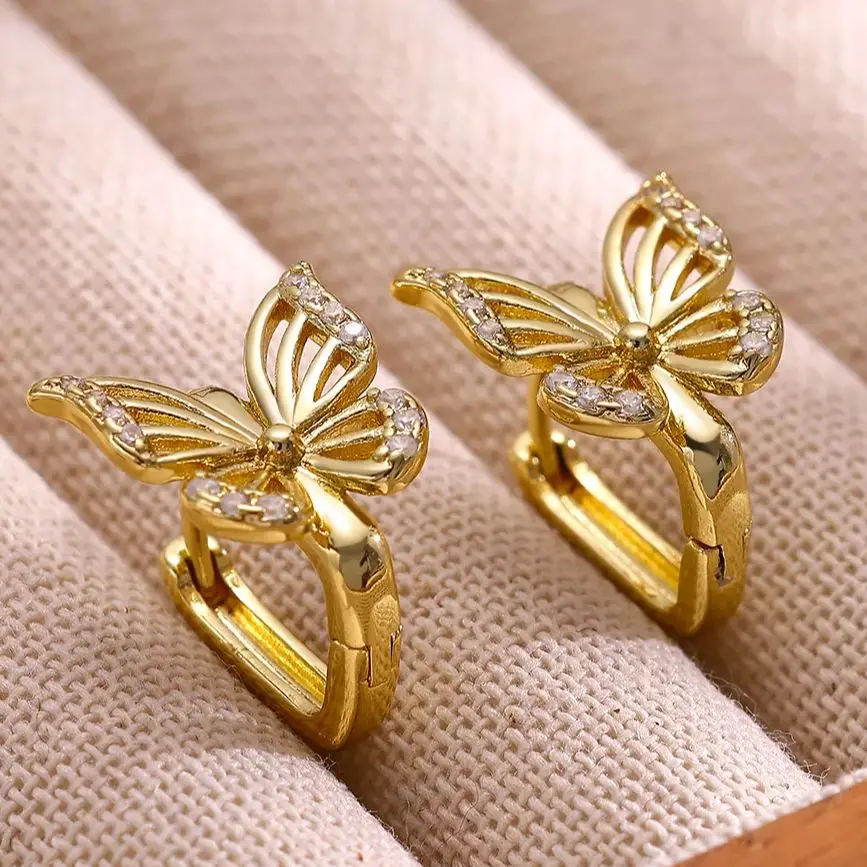 Zircon Earrings for Women Gold Color Stainless Steel