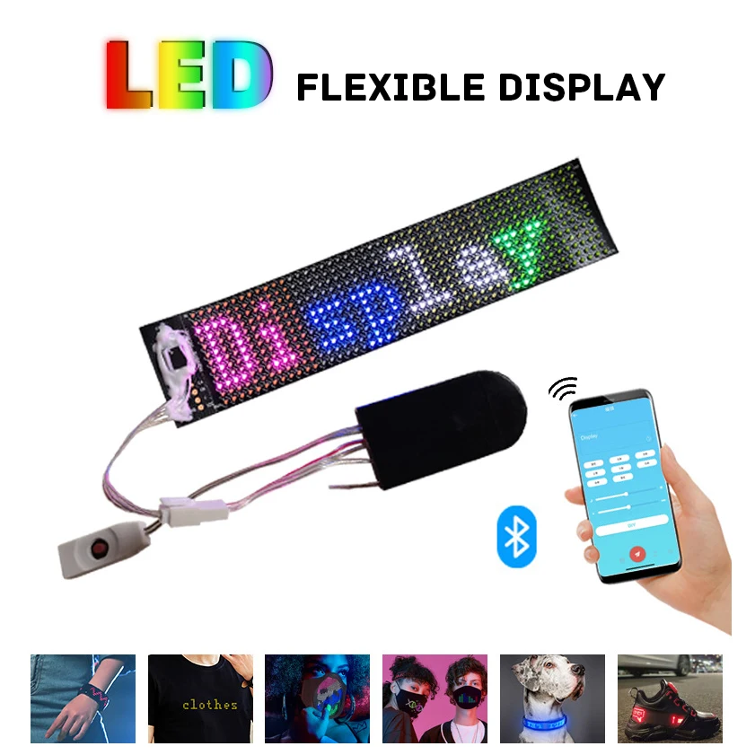 RGB Flexible Display Color Screen LED Module Strip Light App Bluetooth DIY Hat Clothes Bag Shoes Word Scroll Matrix Screen mini led light glow light ambient light