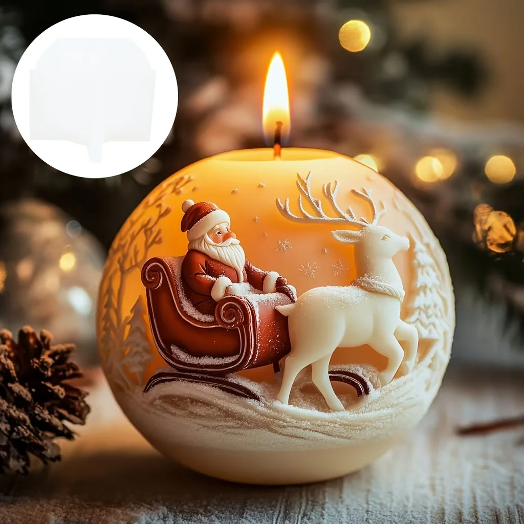 Santa Claus carrying gift relief cylindrical candle silicone mold Santa Claus reindeer Christmas gift relief gypsum resin molds - Image 4