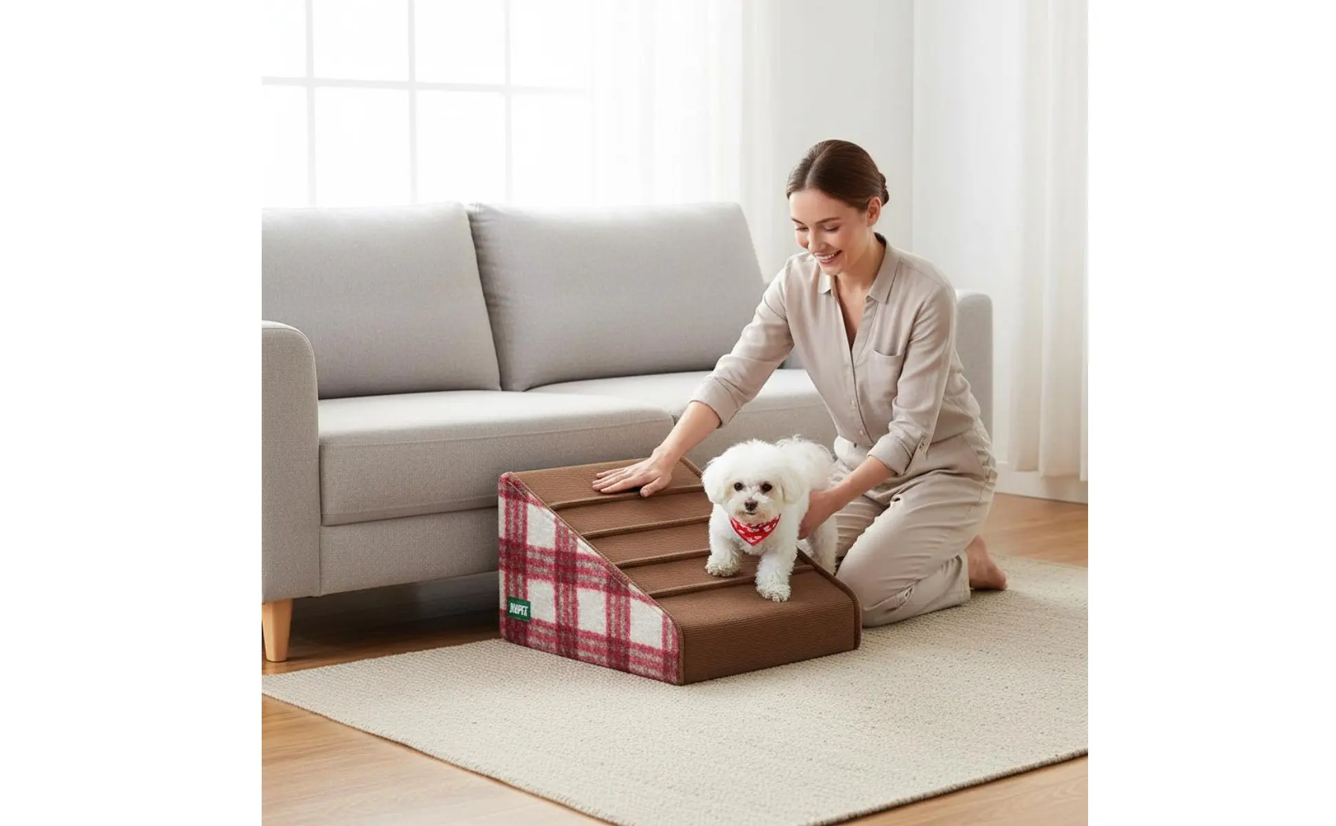 Dog Stairs Launderable Cover Foam Pet Steps High Bed Dog Stairs Gentle Incline Pet Ramp Paw-Protective for Elderly Animals