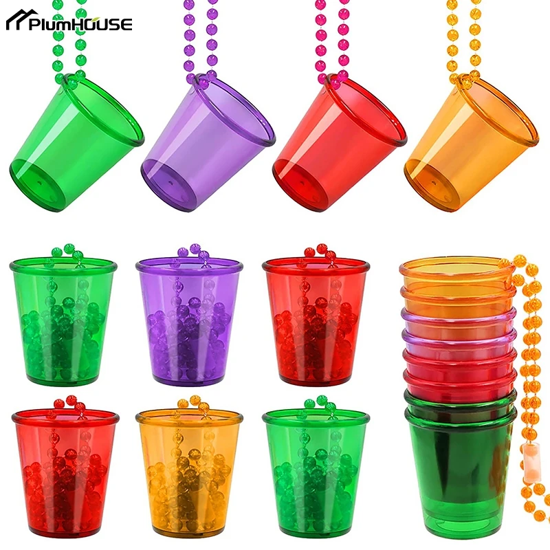 

Bachelorette Bride Party Shot Glasses Necklace Cups Plastic Shot Glass On Beaded Necklace For Birthday Wedding