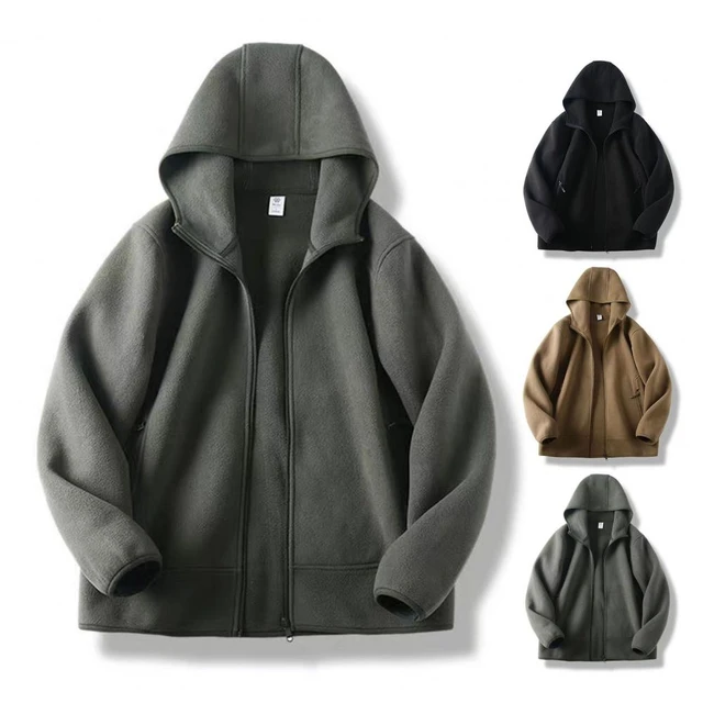 Winter Men's Fleece Jacket Pockets Solid Color Casual Polar Fleece Jacket  Cold-Proof Thickened Warm Clothes Plus Size Outwear