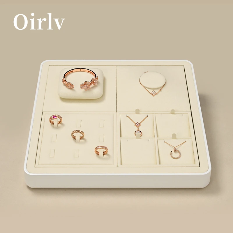 Oirlv 쥬얼리 디스플레이 트레이, 벨벳 쥬얼리 트레이, 베이지 디스플레이 트..