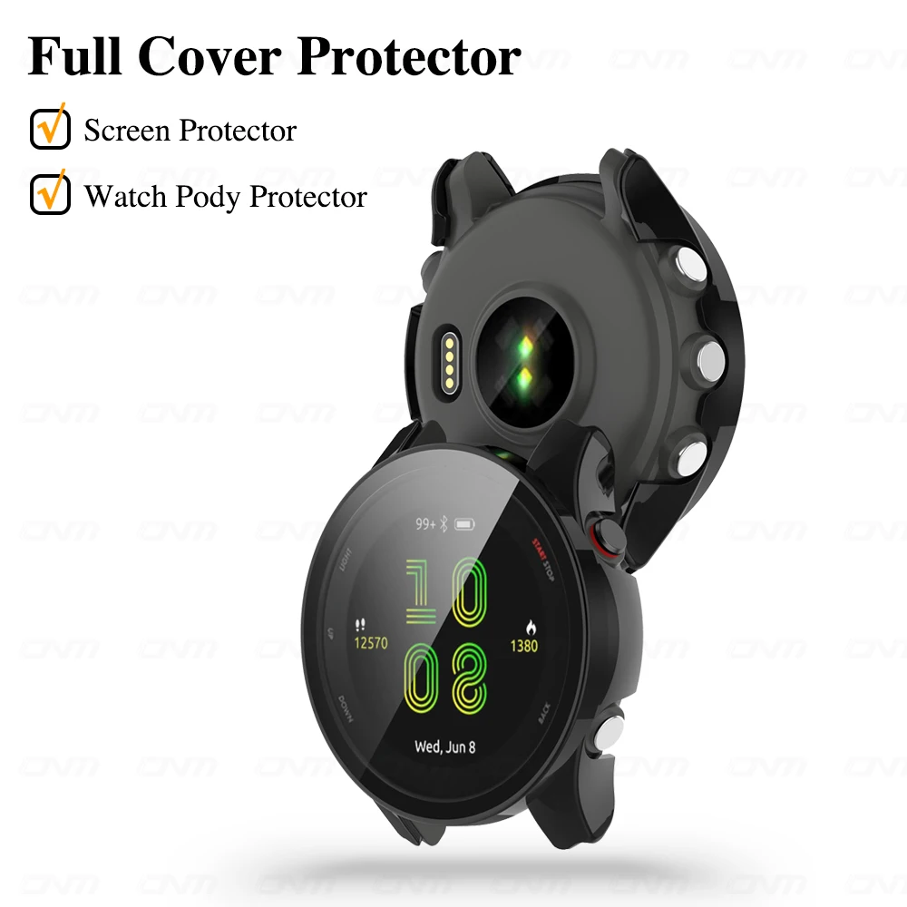  Garmin Forerunner 255 (Slate Gray) GPS Running Smartwatch, Gift Box Bundle with HD Screen Protectors, Wall Adapter & Case
