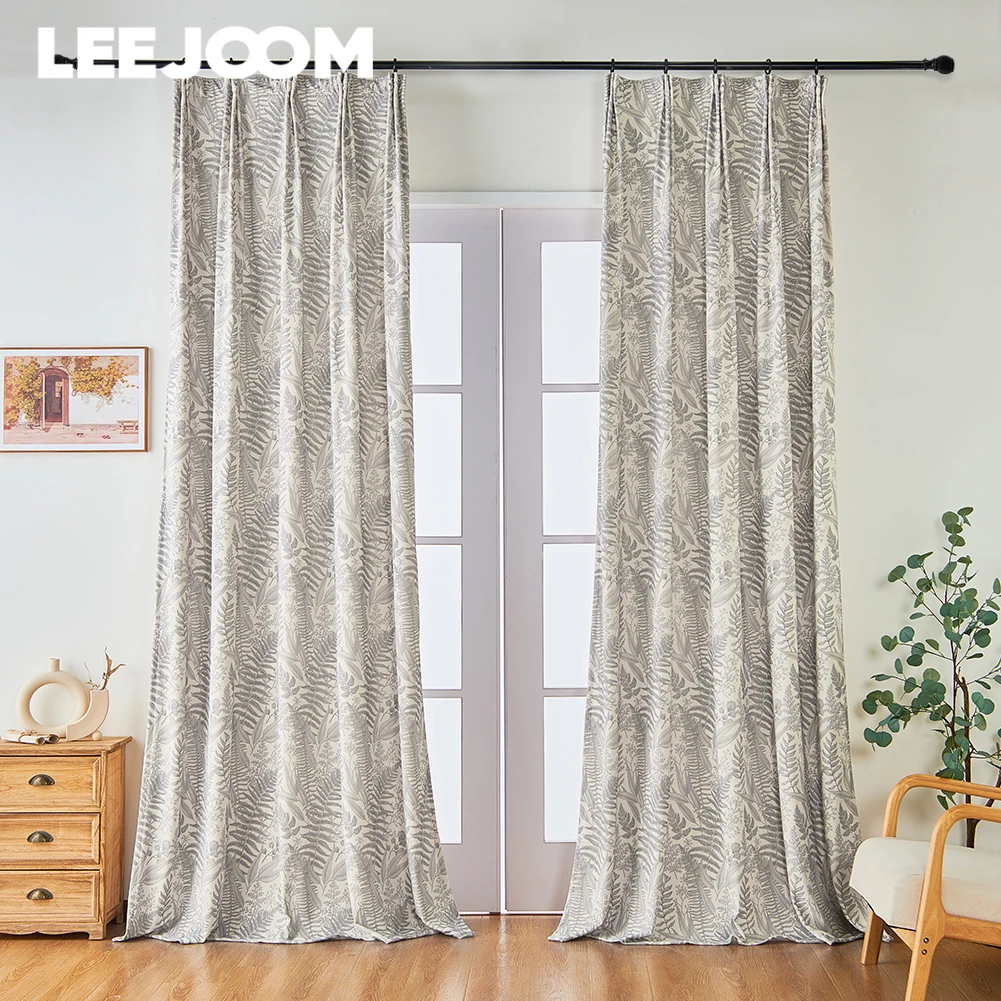 

Шторы LEEJOOM с принтом серых листьев в современном стиле, светонепроницаемые шторы для балкона, гостиной, спальни, 1 шт.