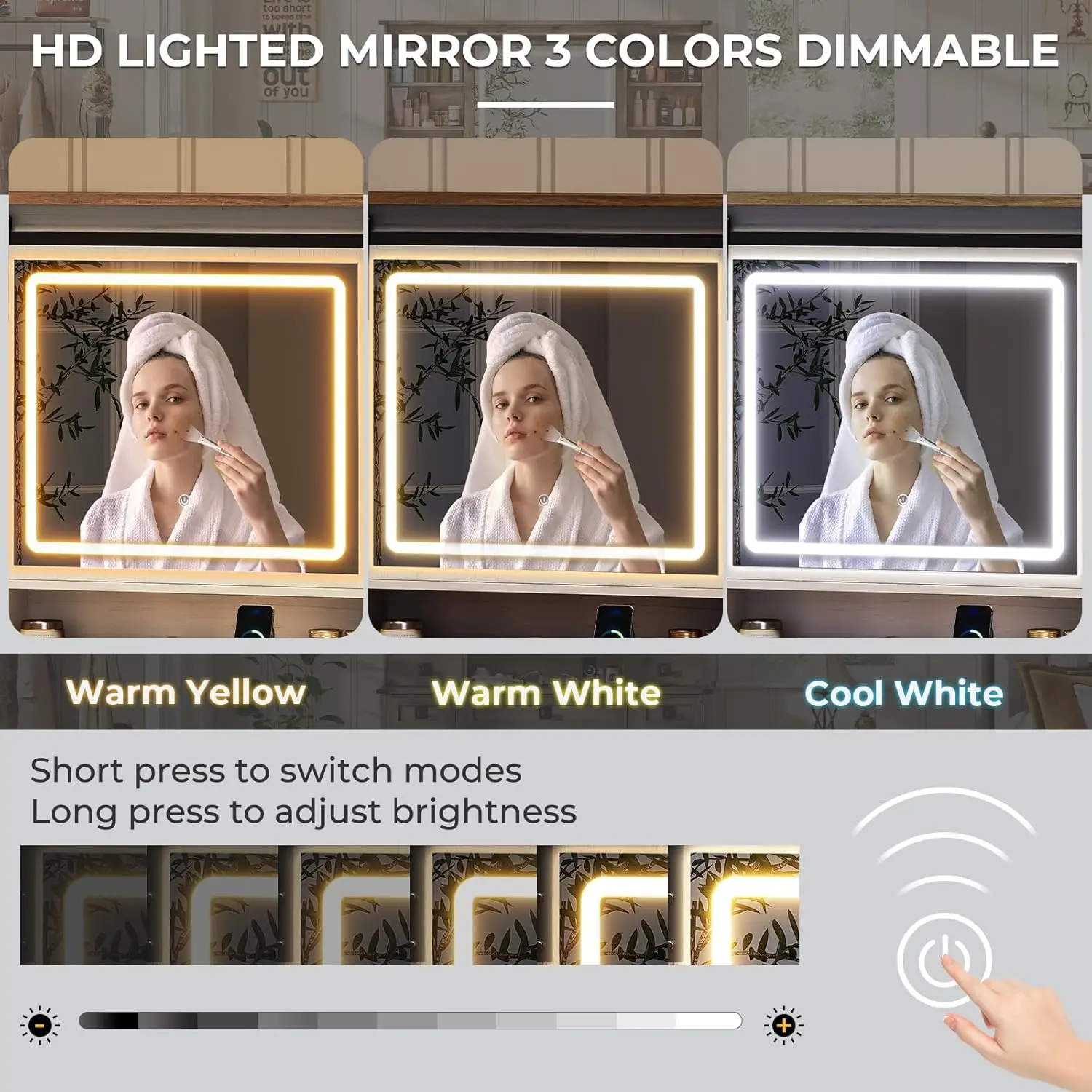 Farmhouse Makeup Vanity Desk – Sliding Mirror with Lights 5