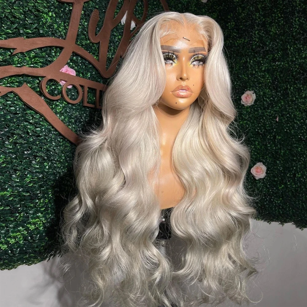 

#60 Transparent Lace Wig Platinum Icy Blonde Synthetic Hair Wigs Glueless Bode Wave Lace Frontal Wig Cosplay Fiber