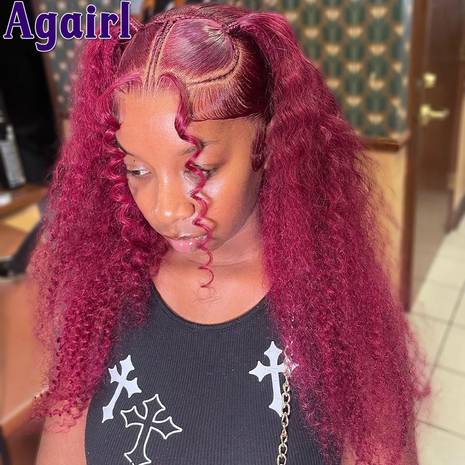 

Burgundy Red 99J Kinky Curly 6X4 Transparent Lace Closure Wig 13X4 13X6 Human Hair Lace Front Wig Glueless 200% For Black Women