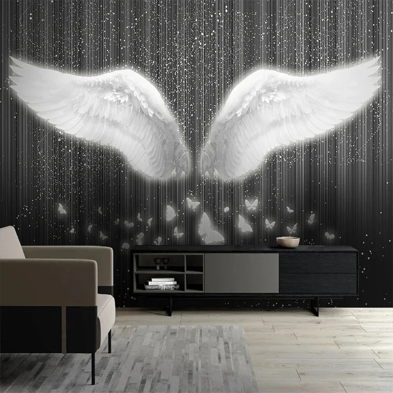 

Custom Photo White Wings Butterfly Starlight Shadow Strips Wallpaper Bedroom Living Room TV Background Wall Decor 3D Large Mural