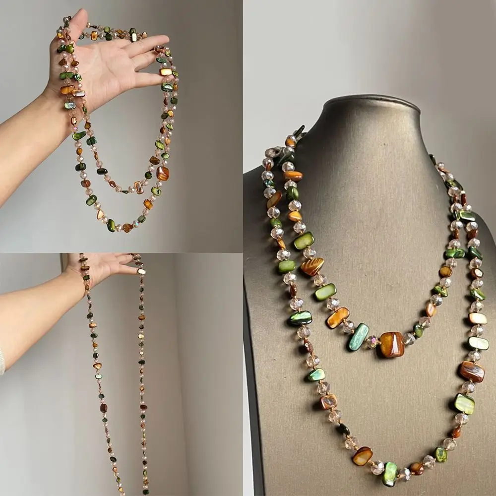 Bohemian Antique Necklace Shell Beaded Colorful and Green Long Necklace Stackable Vintage Double Layers Necklace Women Girls