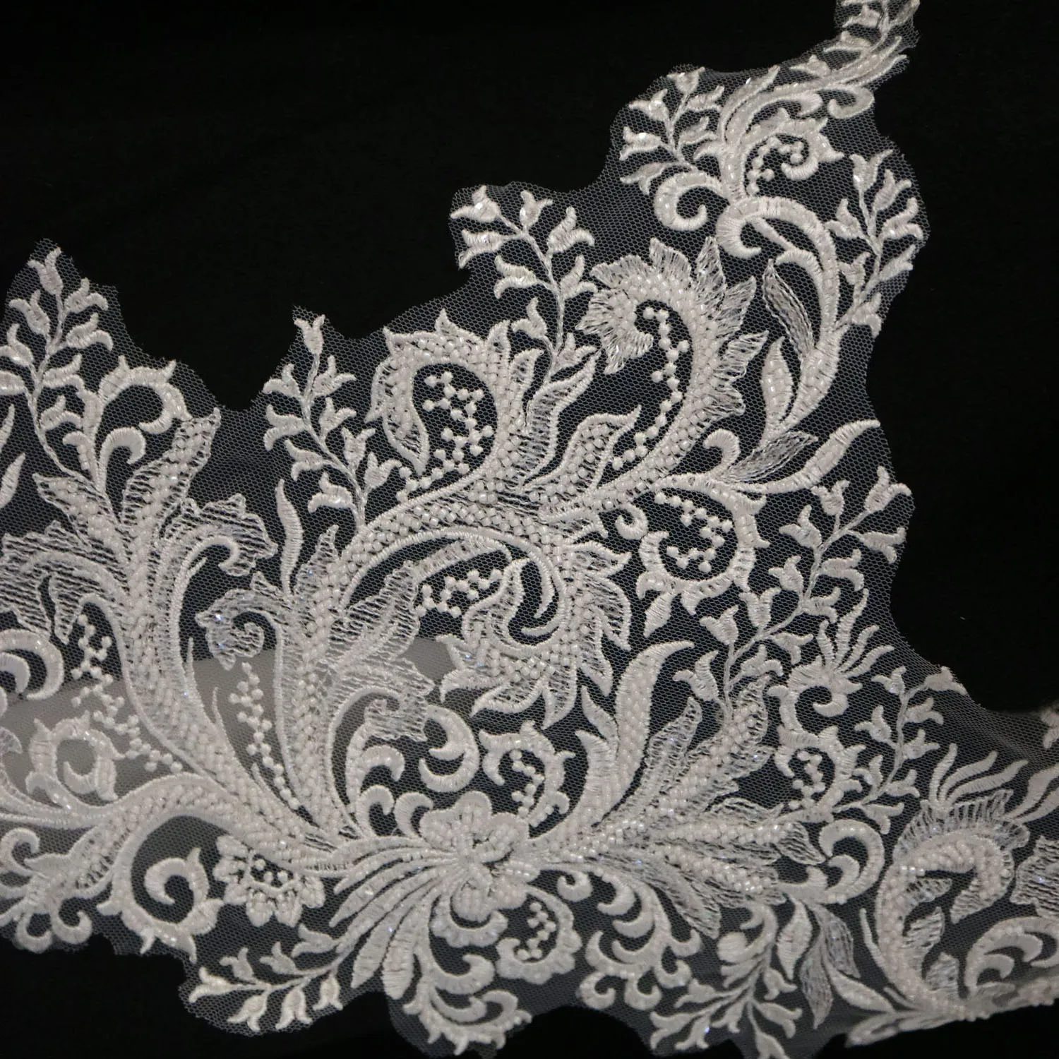 32cm*1yard Fashion sequins beaded lace trimmings for wedding dresses DIY sewing flower embroidered trims
