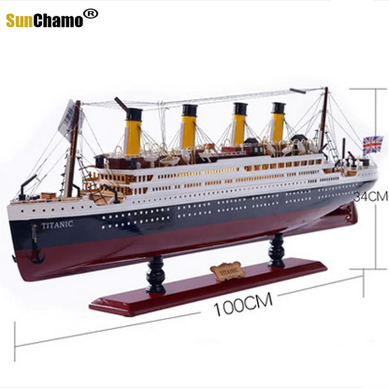 

50-100CM Wooden Titanic Cruise Ship Model with LED Lights Decoration Wood Sailing Boat Craft Creative Home Living Room Decor