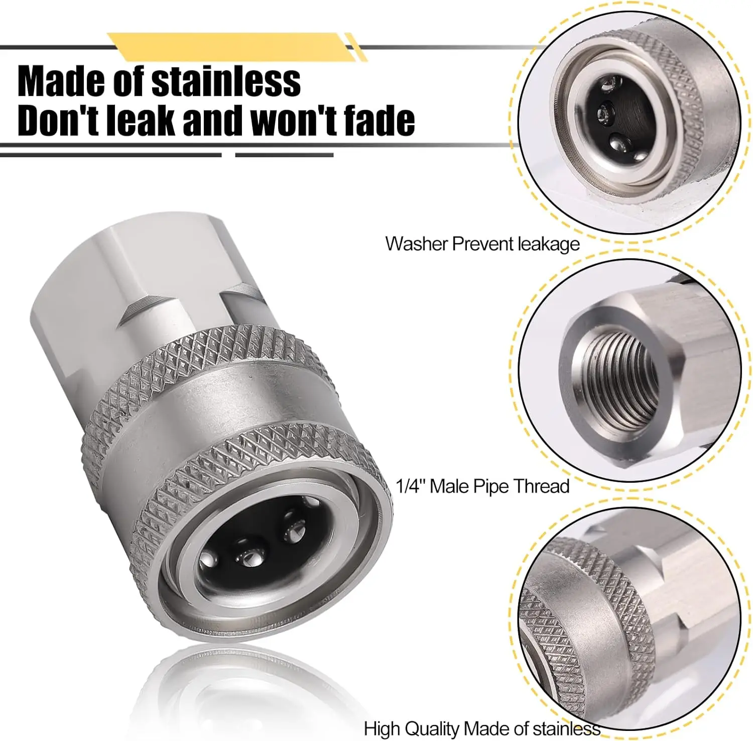 3/8 Inch Stainless Steel Quick Connector Pressure Washer Coupler Quick Connect Male and Female Quick Connector Thread  Fittings 5