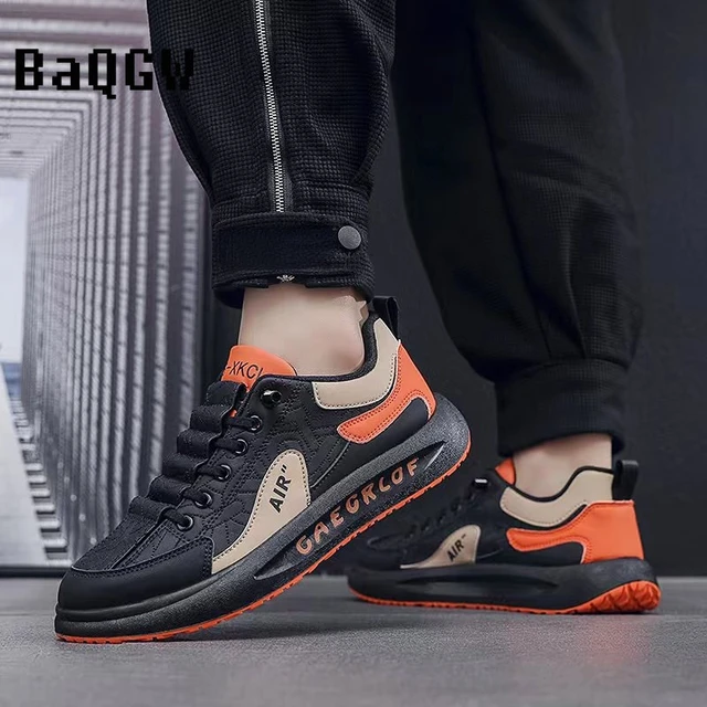 Spring Fashion Orange Casual Sneakers Men Sports Shoes Outdoor