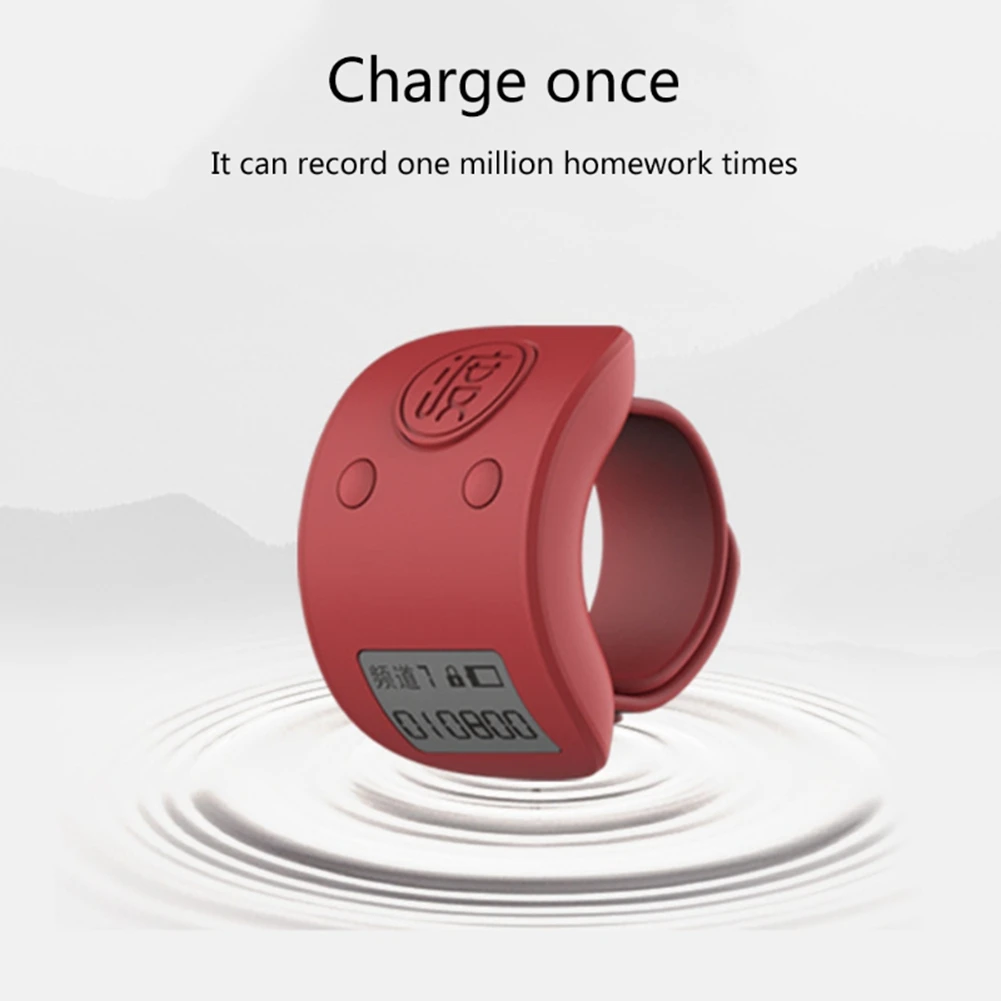 Mini Digital LCD Electronic Finger Ring Hand Tally Counter 6 Digit Rechargeable Counters Clicker-Red