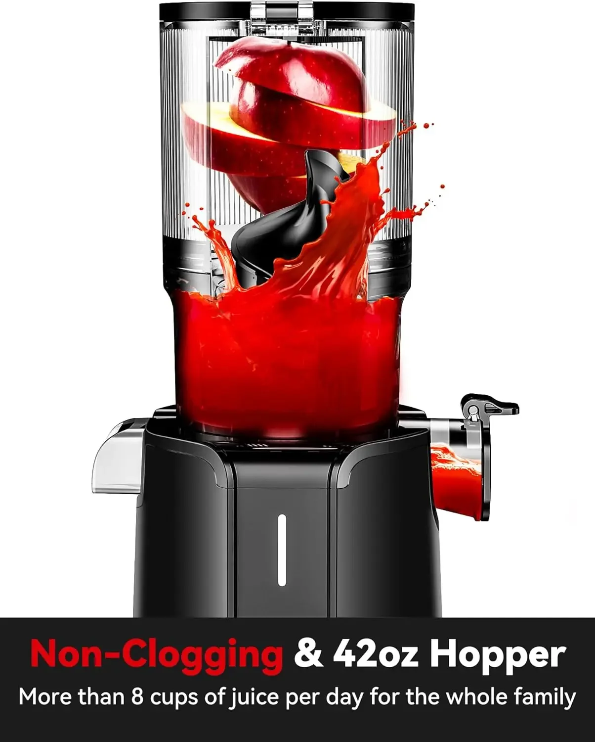 Clear Slow Masticating Juicer Machines, Cold Press Juicer with No-Prep 4.35" Feed Chute Fit Whole Fruits & Vegetables Juice 5
