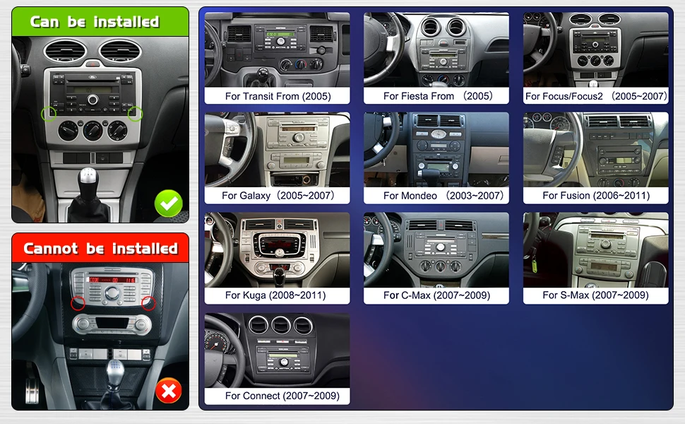 GEARELEC Android14 Autoradio für Ford Focus Transit Fiesta Galaxy Mondeo Fusion Kuga C-Max Carplay Wireless Android Auto 7 Zoll 2 Din Auto-Multimediaplayer mit GPS Bluetooth WiFi RDS FM MIC Rückfahrkamera – Detail 1