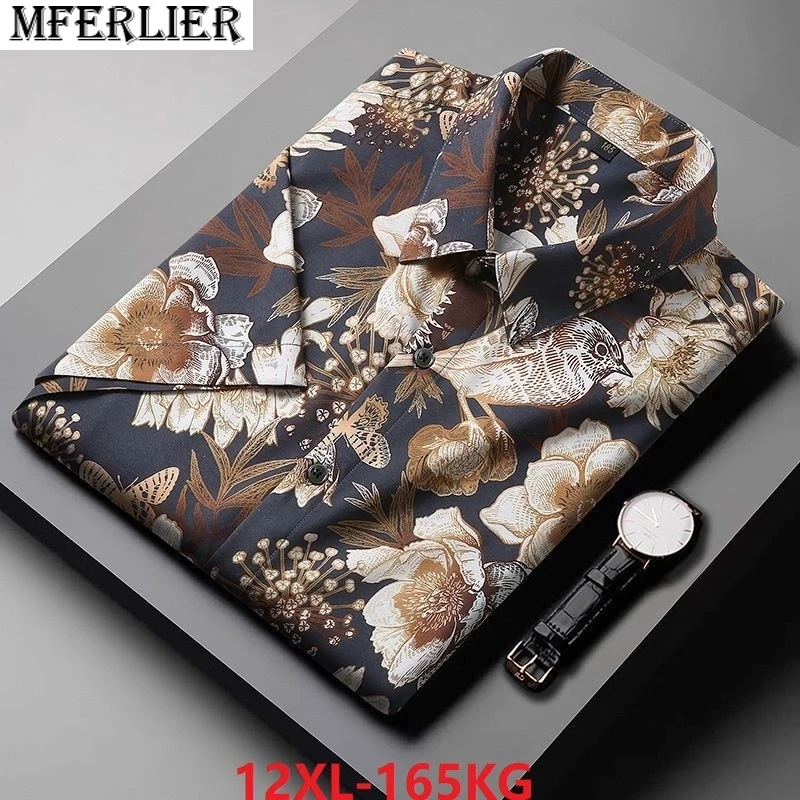 

summer men hawaii beach floral shirts short sleeve mferlier Plus size 10XL 11XL 12XL oversize print travel casual comfortable 70