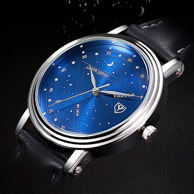 

Fashion Starry Sky Watches Men Blue Watches YAZOLE Leather Band Quartz Wristwatches Man Watch Reloj Hombre Relogio Masculino
