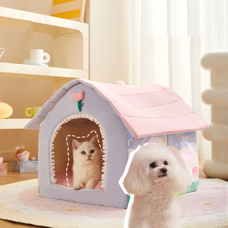 

Soft Winter Cat Bed Deep Sleep House Dog Cat House Removable Cushion Enclosed Pet Bed For Cats Kittens Puppy Supplies