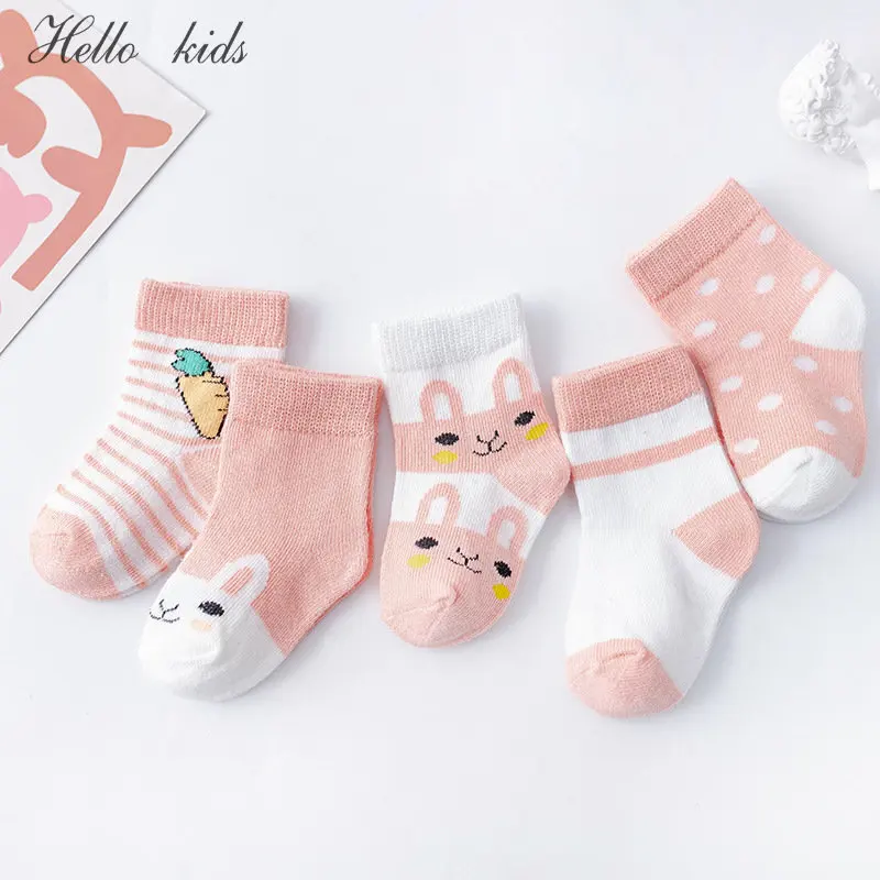 

5 Pairs/lot 0-6 Y Kids Soft Cotton Socks Boy Girl Baby Cute Cartoon Breathable Stripe Dots Fashion School Socks Autumn Spring