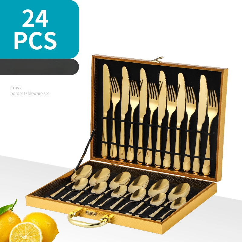 

Stainless Steel Tableware, 24PCS Set of Steak Knives, Forks and Spoons, 24 Piece Set of Gift Box