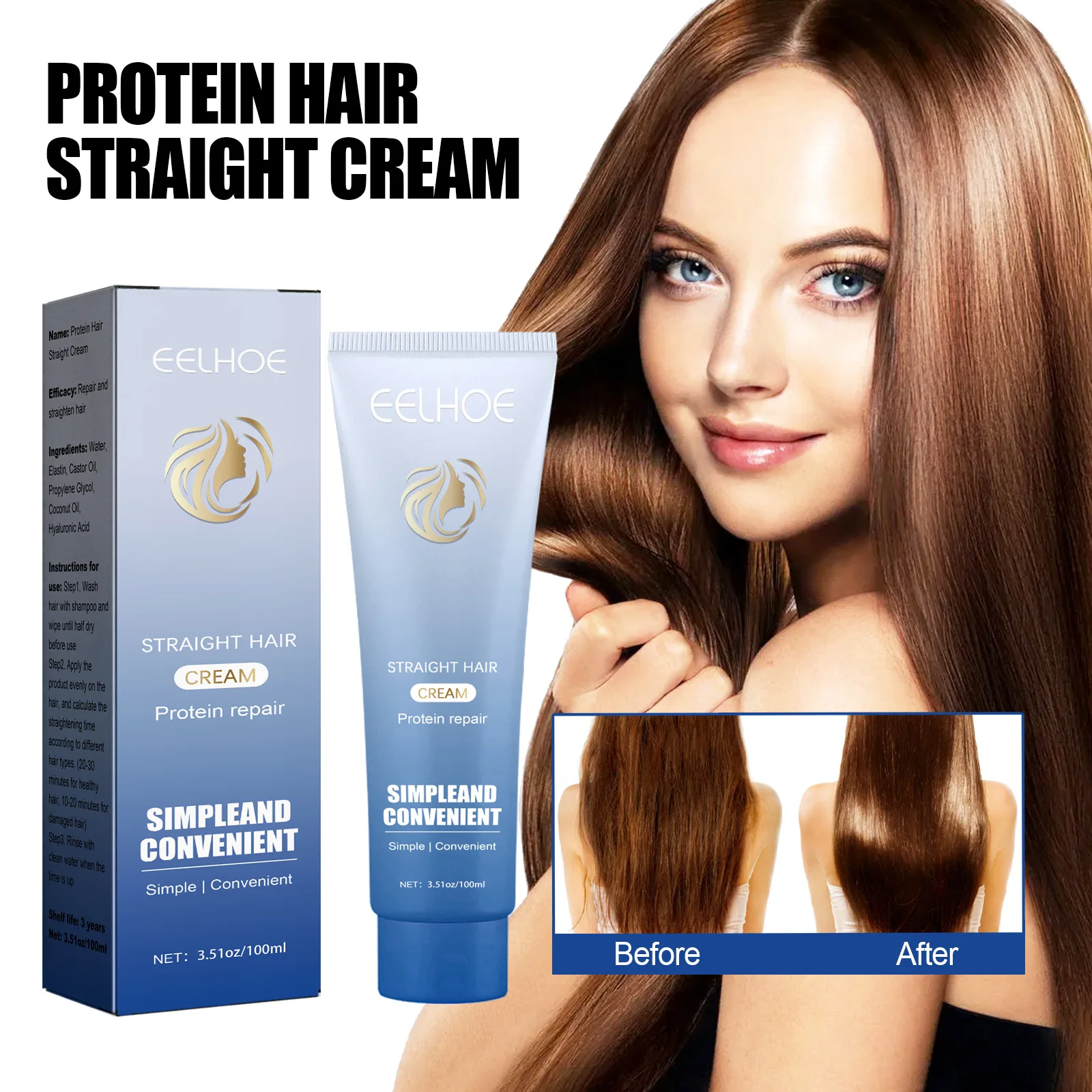 

Keratin Hair Straightening Cream Professional Damaged Treatment Faster Smoothing Curly Hair Care Protein Correction Cream 60ml