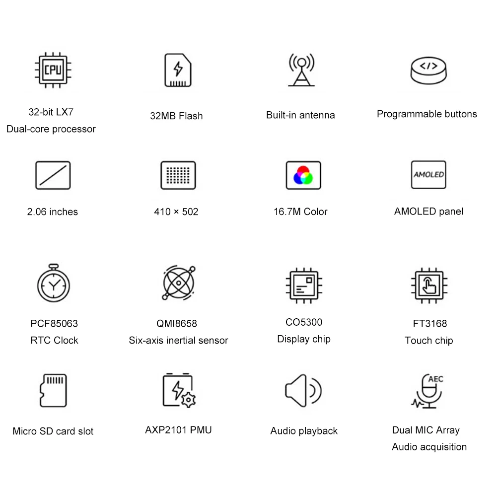 S3 2.06인치 AMOLED 디스플레이 개발 보드는 ESP-IDF Arduino용 탈착식 스트랩으로 오프라인 음성 인식을 지원합니다.