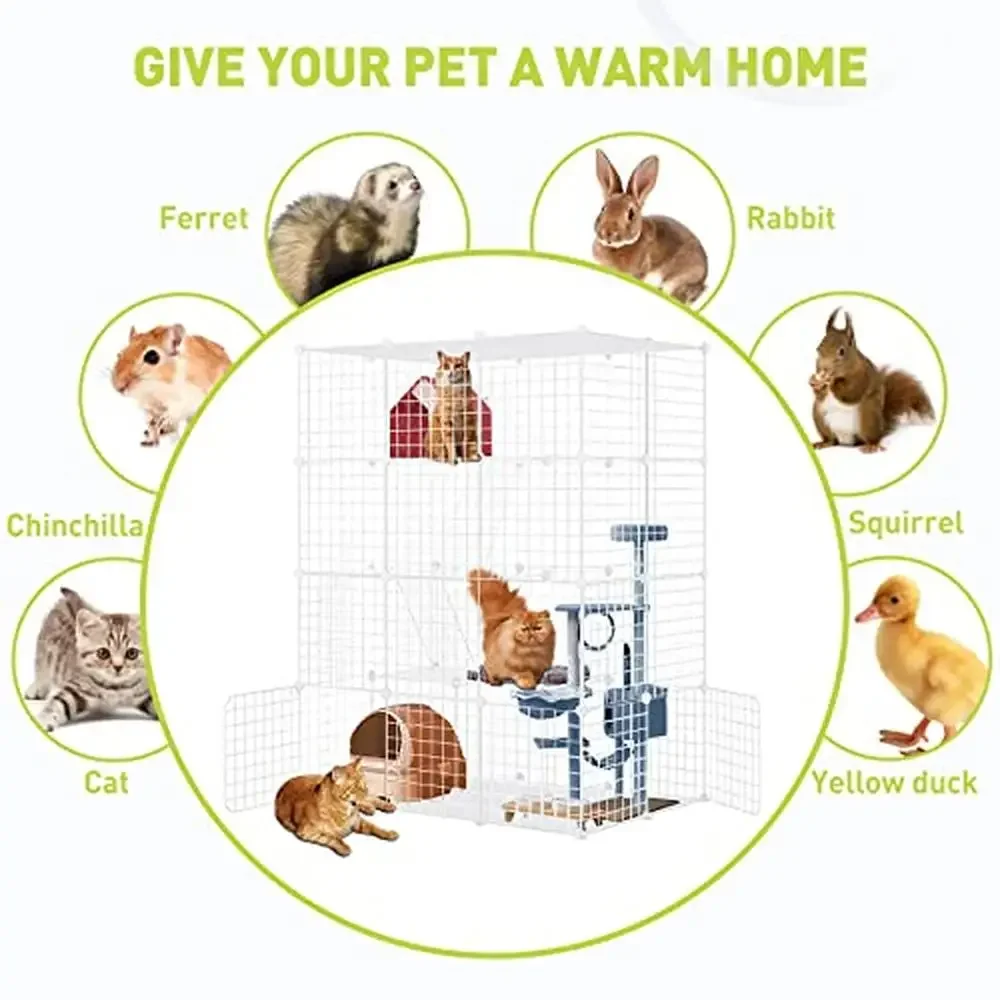 Detachable Large Cat Cage Enclosures Indoor Pet Kennels DIY Playpen House Spacious Rust-Resistant Metal Wire 1-3 Cats Safe