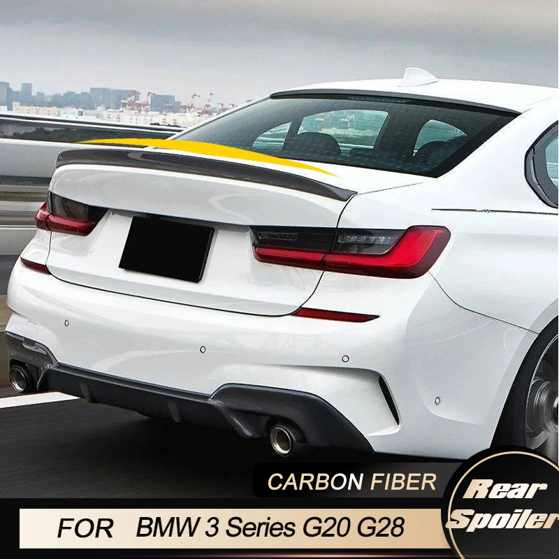 자동차 리어 트렁크 스포일러 윙, BMW 3 시리즈 G20 G28 G80 M3 세단 2020 2023 레이싱 리어 스포일러 부트 리드 윙 립, 탄소 섬유