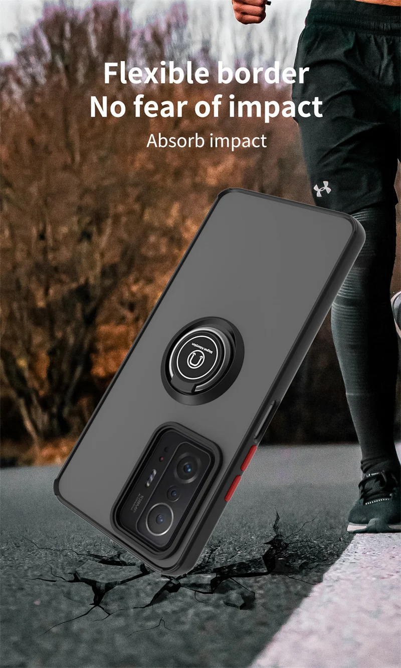 حافظة لهاتف Xiaomi 11T Pro حافظة مغناطيسية بحامل حلقي مدرع لهاتف Xiaomi 11T Mi 11T Mi 11 T Pro Xiaomi11T غطاء خلفي صلب غير لامع