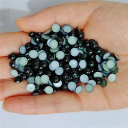 Assorted Sizes Multicolor ABS Half Round Plastic Pearl Flat Back Rhinestones for Nail Art and Jewelry Crafting (Black)