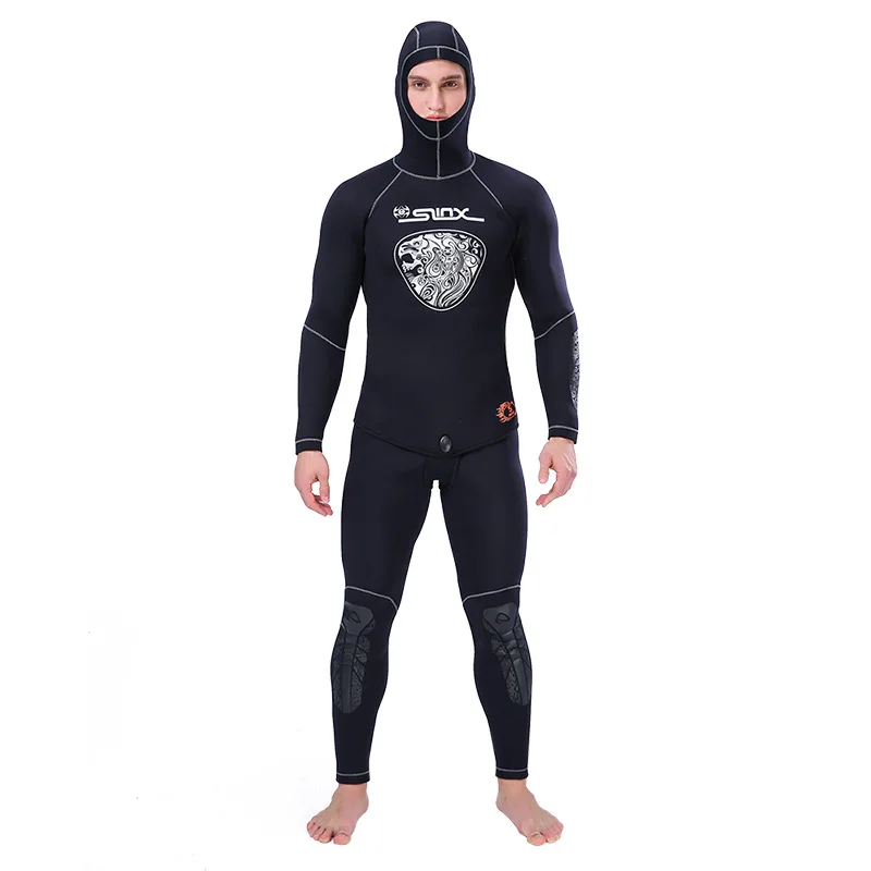 5MM Neoprene Wetsuit Spear Fishing Hooded Men Diving Suit Tops Pants Water Sports Swimsuit Scuba Diving and Snorkeling Wetsuit