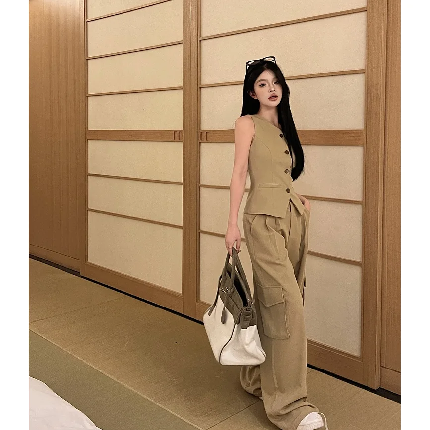 Fashionable and Sexy Women's Set Spring and Autumn Korean Version Straight Leg Wide Leg Trousers Casual Two-piece Set