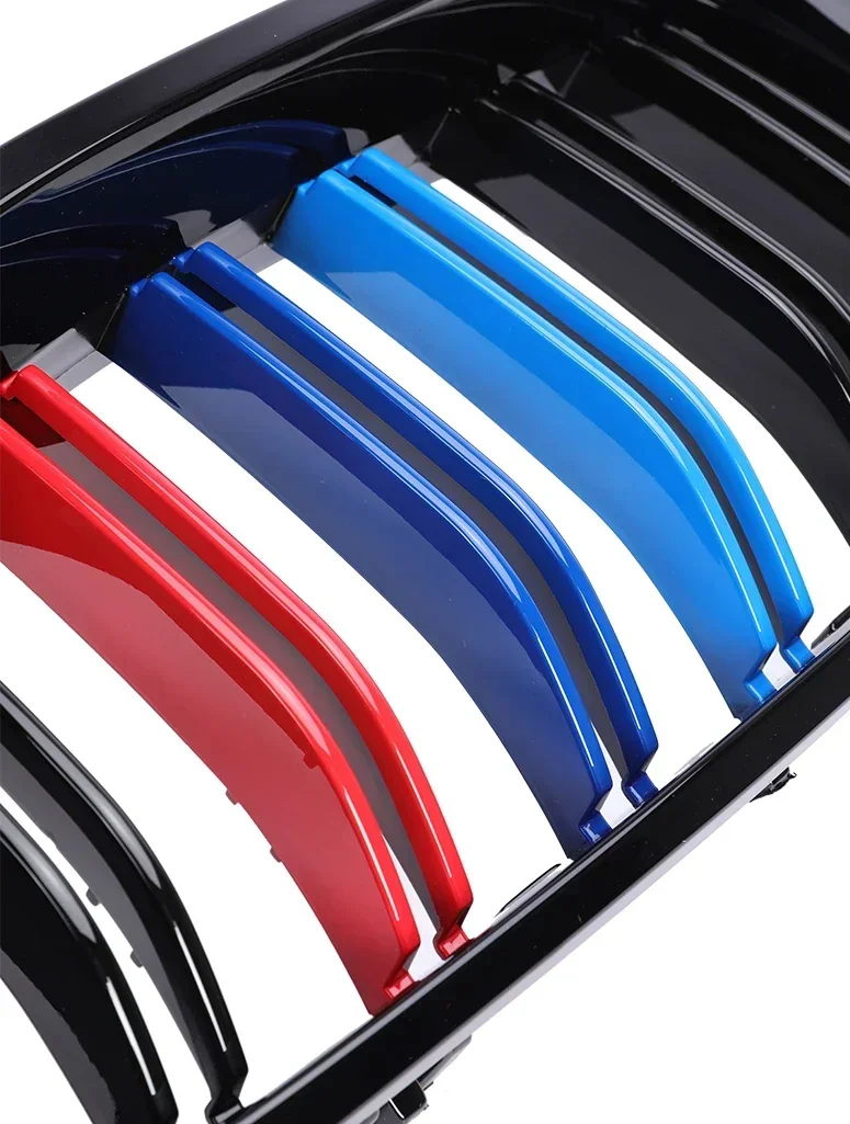 Sleek Carbon Fiber Black Double Slat Chrome Kidney Front Radiator Racing Grille