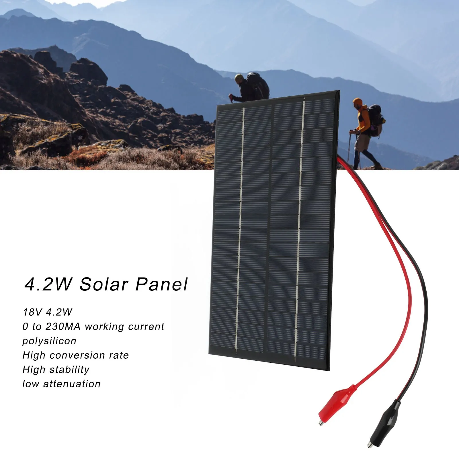 야외 여행용 태양 전지 패널 모듈, 높은 전환율, 4.2W, 18V, 4.2W, 0 230MA