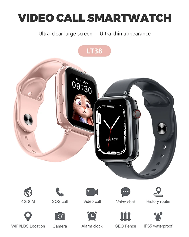 Kids 4G Smart Watch 9 SOS GPS Location Tracker Sim Card Video Call WiFi Chat Camera Flashlight Waterproof