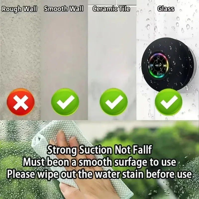 Bathroom waterproof wireless LED suction Cup Mini Bluetooth speaker Portable outdoor sports stereo speakers