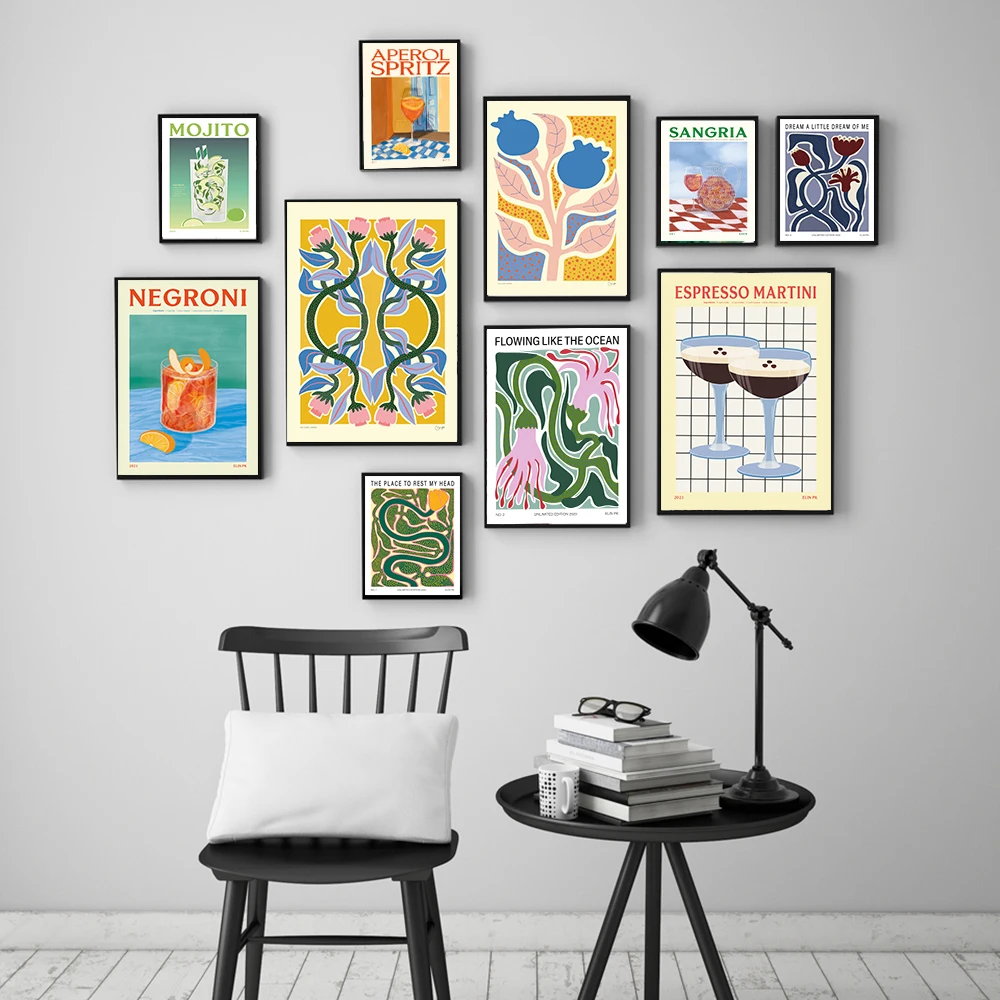 

Abstract Flower Poster Print Spritz Fruit Juice Mojito Wine Drink Wall Art Canvas Painting Gallery Decor Picture For Living Room