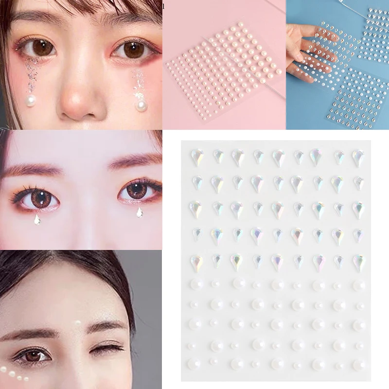 Pearl Diamond Tear drill Tattoo Sticker 3D Face Jewels Makeup Eyeshadow Sticker Self Adhesive Nail Stickers Body Decoration