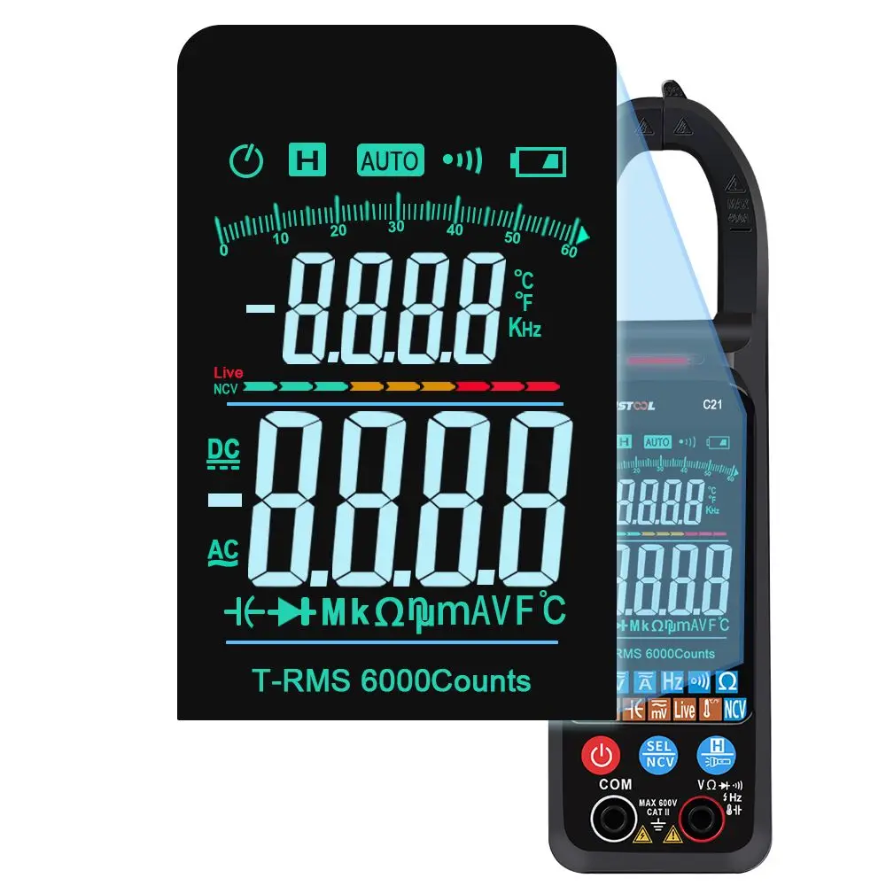 MUSTOOL C21 Clamp Meter Digital Multimeter DC/AC Current 6000 Counts Ammeter Voltage Tester Car Amp Hz Capacitance NCV Ohm Test digital multimeter multimeter tester analog multimeter