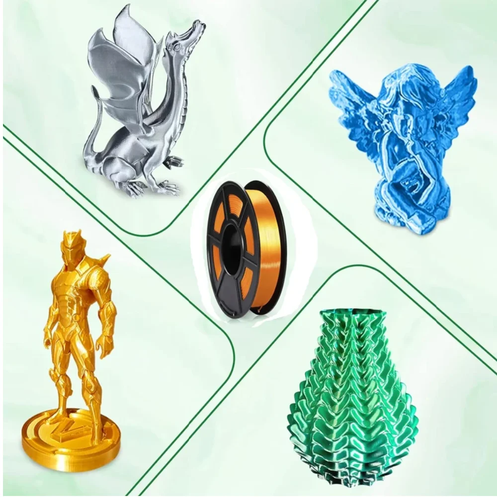 3D 프린터 필라멘트 실크 PLA 1.75mm 1kg 500g 250g 샤이니 필라멘트 PLA 스무스 3D 프린팅 재료 PLA 골드 실버 레드 블루