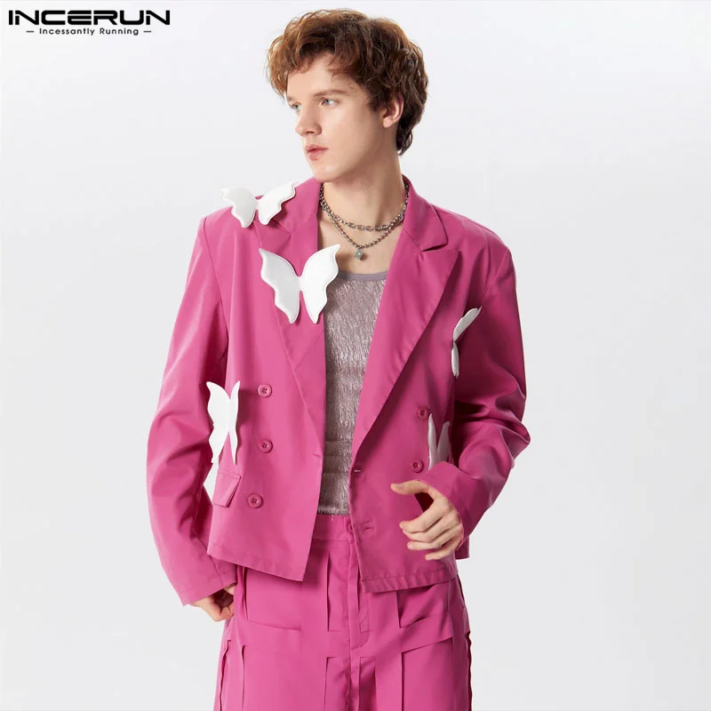 Men Blazer Patchwork Lapel Long Sleeve Double Breasted Male Suits Streetwear Loose Fashion Casual Thin Coats S-5XL INCERUN