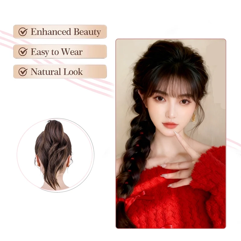 LUPU Synthetic Ponytail Hair Extensions Women LongPonytail Braids With Rubber Bands Heat resistant Hairpieces Braided Ponytail